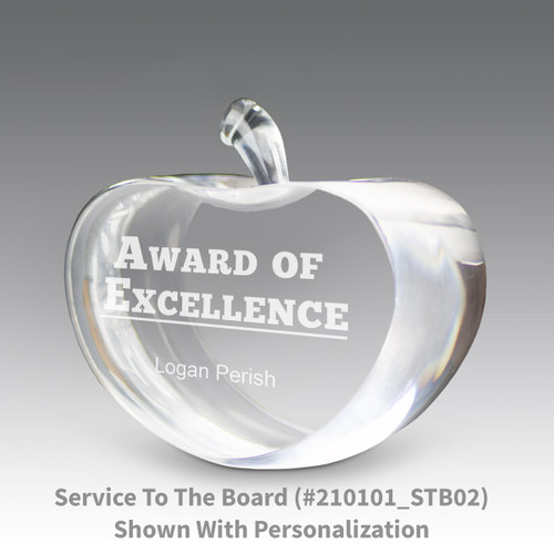 center cut optic crystal apple with award of excellence message and personalization