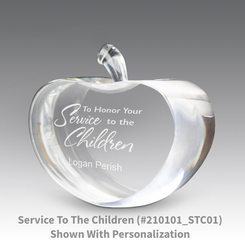 center cut optic crystal apple with service to the children message with personalization
