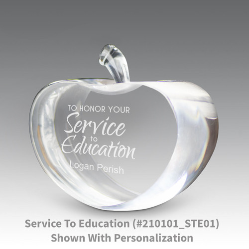 center cut optic crystal apple with service to education message with personalization