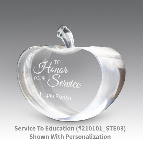 center cut optic crystal apple with to honor your service message with personalization