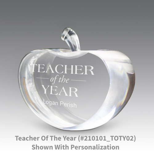center cut optic crystal apple with teacher of the year message with personalization
