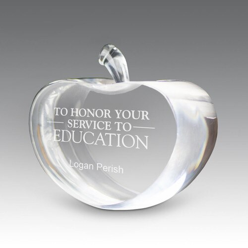 center cut optic crystal apple with service to education message