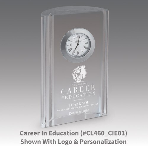 optic crystal tower clock with career in education message