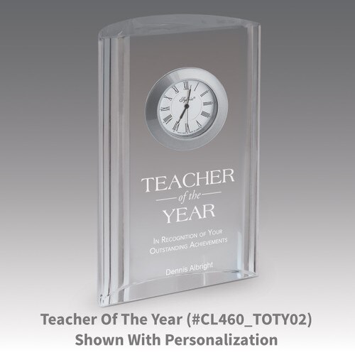 optic crystal tower clock with teacher of the year message