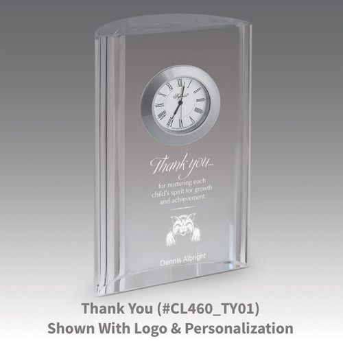 optic crystal tower clock with thank you message
