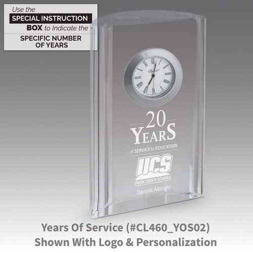 optic crystal tower clock with years of service message