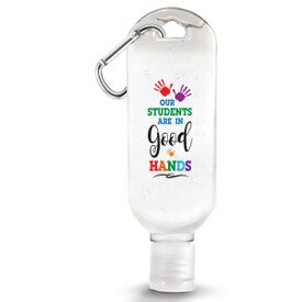 1 oz. Antibacterial Hand Sanitizer Gel with Carabiner Featuring The Inspirational Message “Our Students Are In Good Hands”