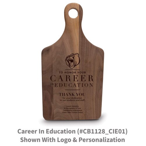 walnut paddle cutting board with career in education message