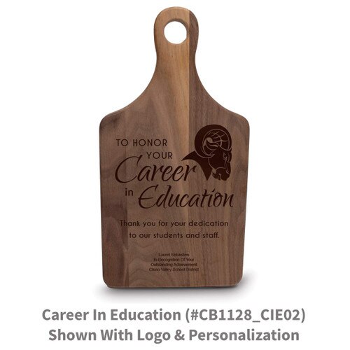 walnut paddle cutting board with career in education message