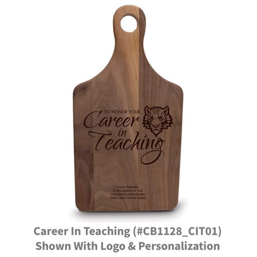 walnut paddle cutting board with career in education message