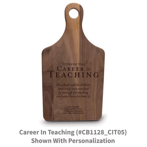 walnut paddle cutting board with career in education message