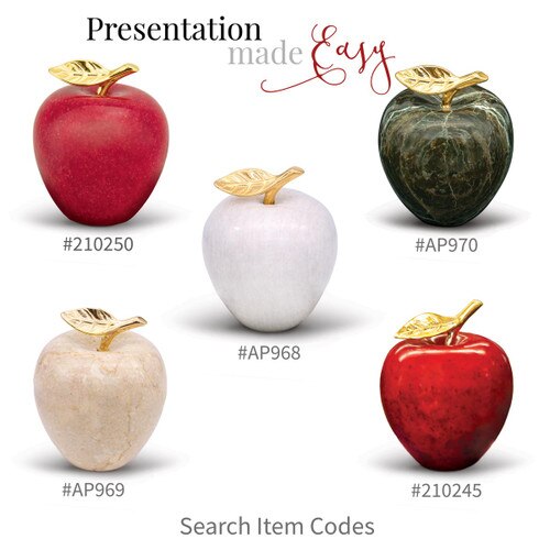 five different colors of marble apples