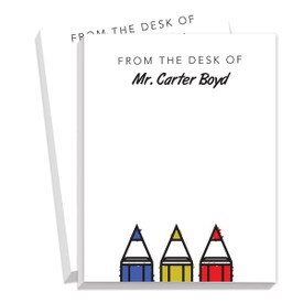 This Notepad For Teachers Includes 75 Sheets Of Paper. Each Featuring Primary Color Pencils.