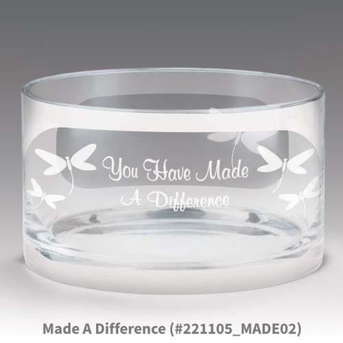 petite crystal bowl with you have made a difference message