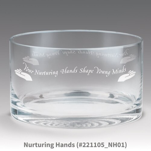 petite crystal bowl with nurturing hands message