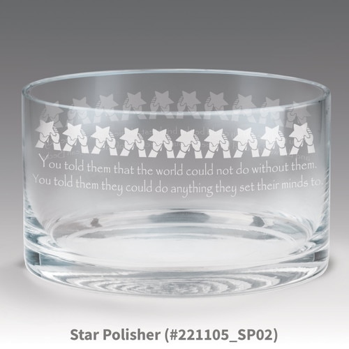 petite crystal bowl with star polisher message