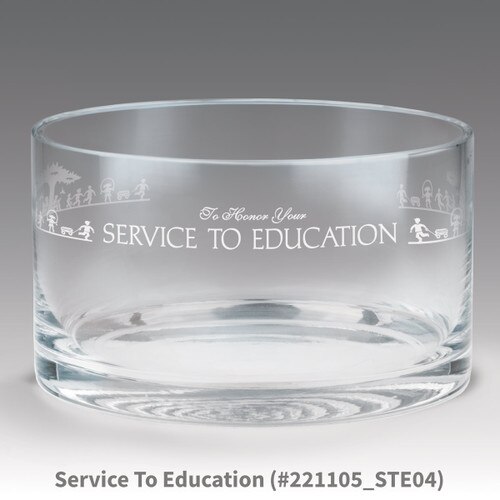 petite crystal bowl with service to education message