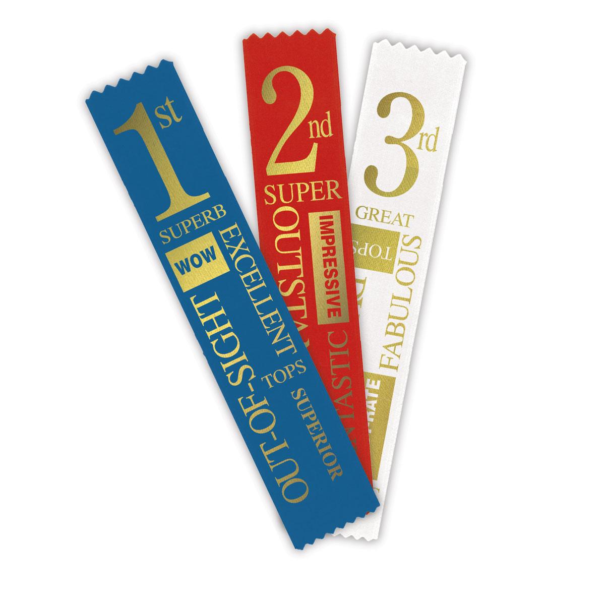 assorted satin ribbons with foil-stamped place design