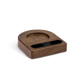 walnut podium base with rout and personalized black brass plate