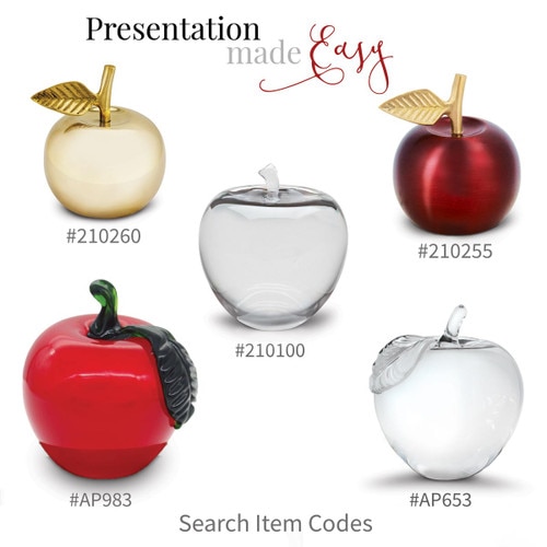 brass apple bell, crimson brass apple bell, optic crystal apple, red glass apple , and crystal apple