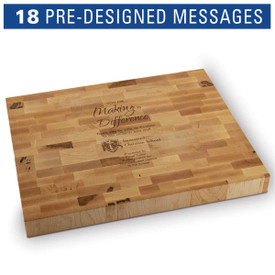 Premium Butcher Block Cutting Board handcrafted of maple featuring laser-engraved pre-designed Service To Education messages.