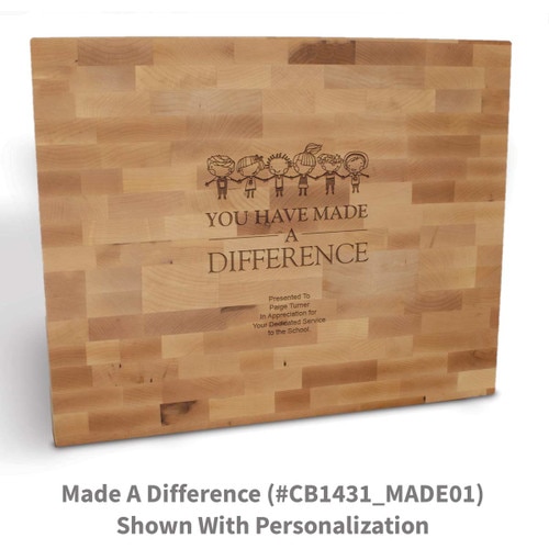 butcher block cutting board with made a difference message