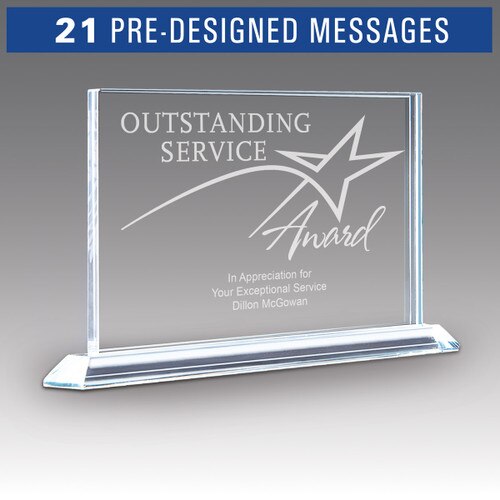 solid crystal tribute award with outstanding service message