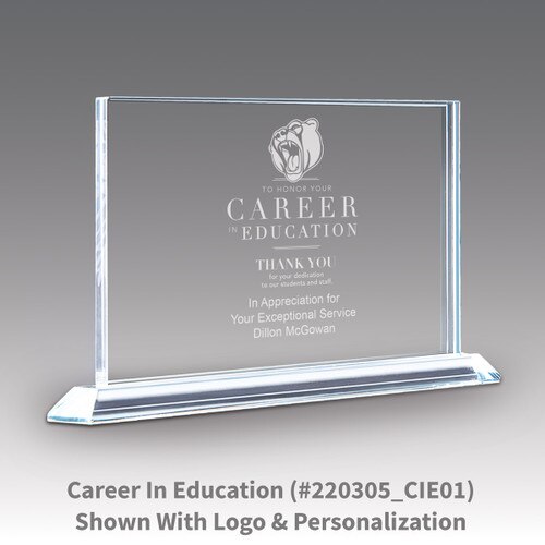 solid crystal tribute award with career in education message
