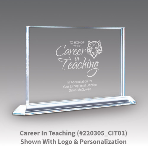 solid crystal tribute award with career in teaching message