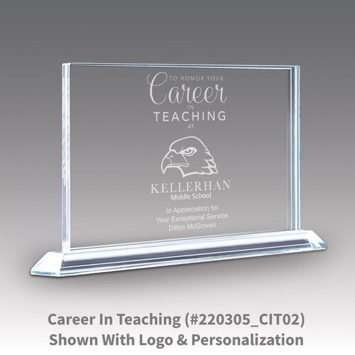 solid crystal tribute award with career in teaching message