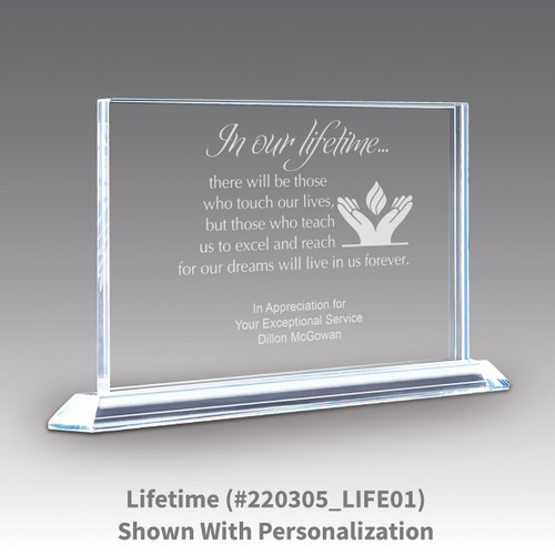 solid crystal tribute award with in our lifetime message