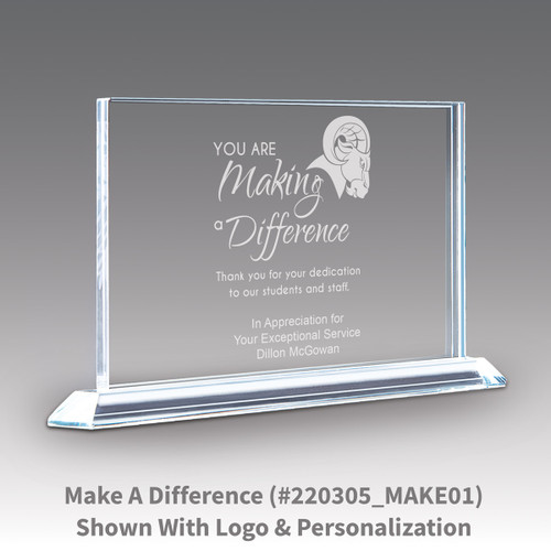 solid crystal tribute award with making a difference message