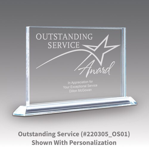 solid crystal tribute award with outstanding service message