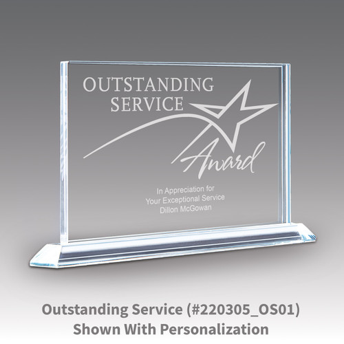 solid crystal tribute award with outstanding service message