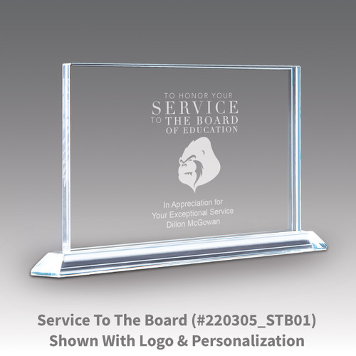 solid crystal tribute award with service to the board message