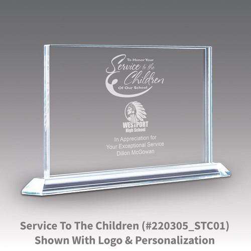 solid crystal tribute award with service to the children message