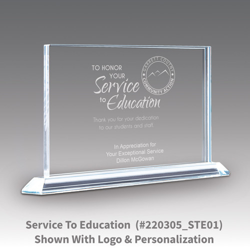 solid crystal tribute award with service to education message