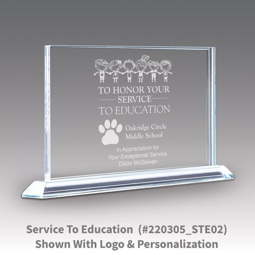 solid crystal tribute award with service to education message