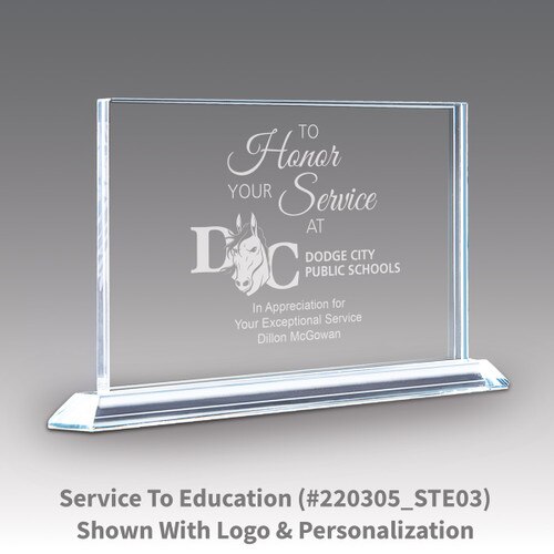 solid crystal tribute award with to honor your service message