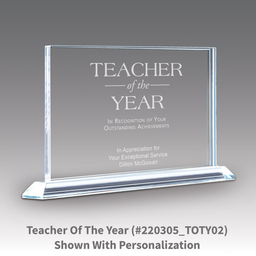 solid crystal tribute award with teacher of the year message