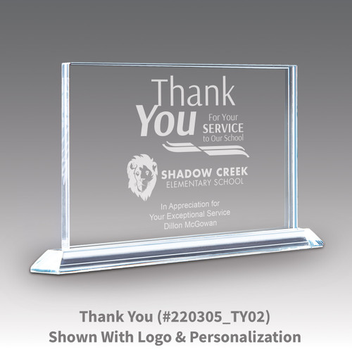 solid crystal tribute award with thank you message