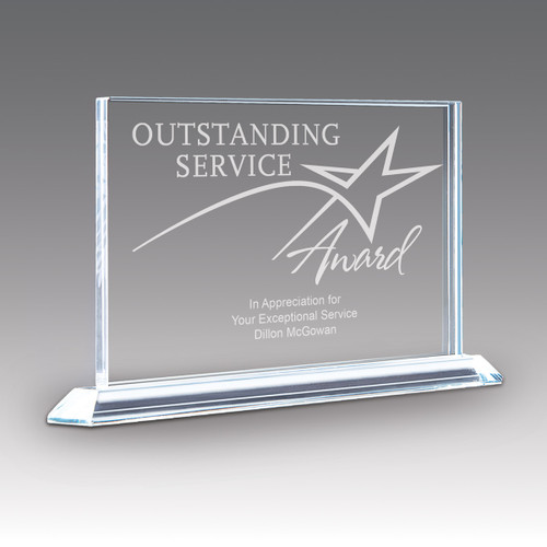 solid crystal tribute award with outstanding service message