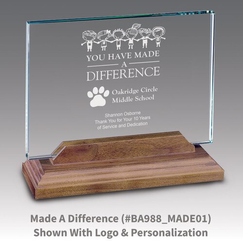 premium jade horizontal base award with made a difference message