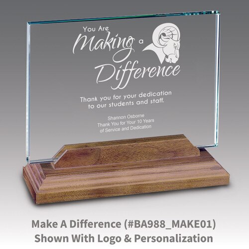 premium jade horizontal base award with making a difference message