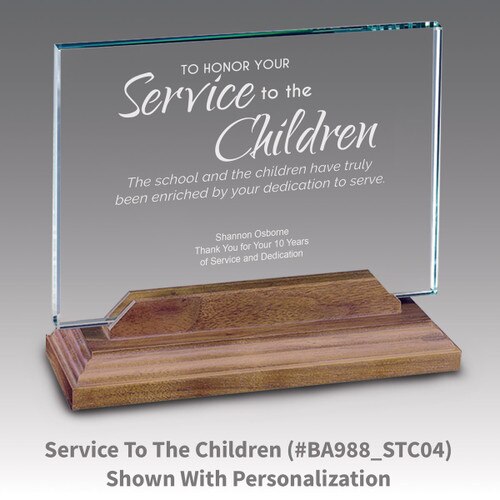 premium jade horizontal base award with service to the children message