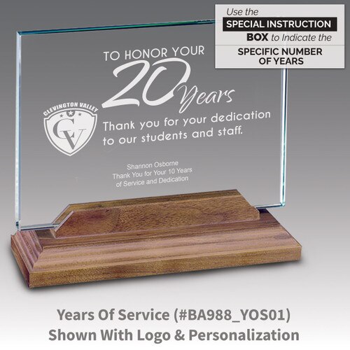 premium jade horizontal base award with years of service message