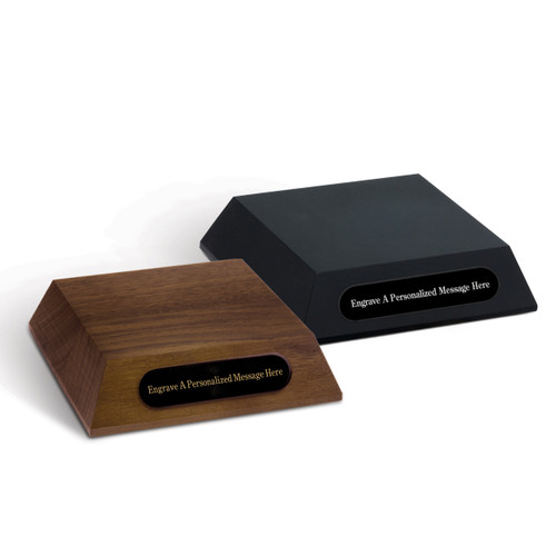 black and a brown walnut pyramid bases with personalized black brass plates