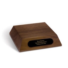 walnut pyramid base with personalized black brass plate