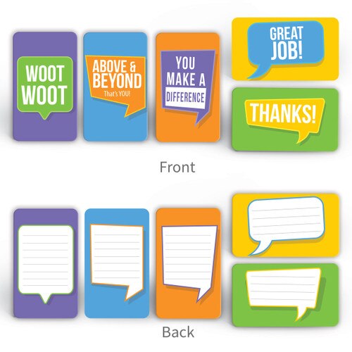 front and back view of the Quick Compliment Positive Praise Cards