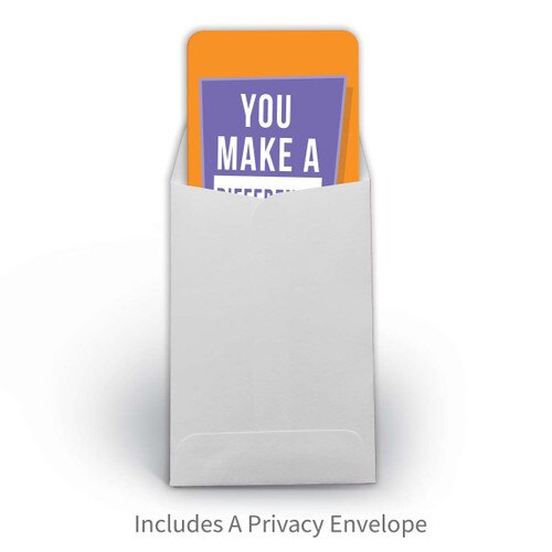 you are making a difference praise card partly inserted into a white envelope